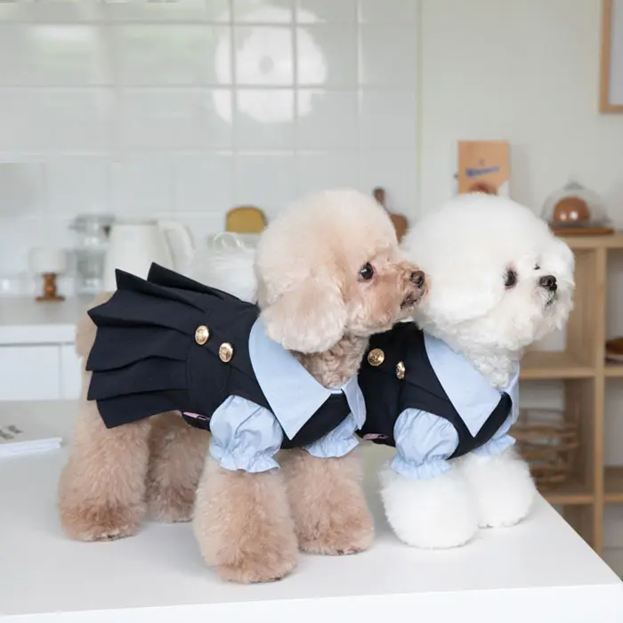 교복 스타일 귀여운 개 애완 동물 가을 겨울 드레스 옷