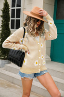 Veste pull tricotée imprimée, cardigan grande taille Little Daisy Pull européen et américain