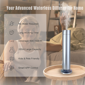 Diffuseur d'arômes intelligent sans eau en alliage d'aluminium, cylindrique, à chargement sans fil, rechargeable, compatible français, pour utilisation sur table, garantie 1 an - Product Image 5