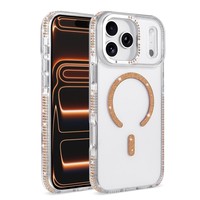 Étui magnétique de luxe léger incrusté de diamants et de paillettes, en TPU + acrylique, antichoc et résistant aux chutes pour iPhone 17 16 15 14
