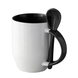 Stampa logo personalizzata tazze da caffè colorate in bianco a sublimazione da 12 once con fornitore di tazze in ceramica con cucchiaio