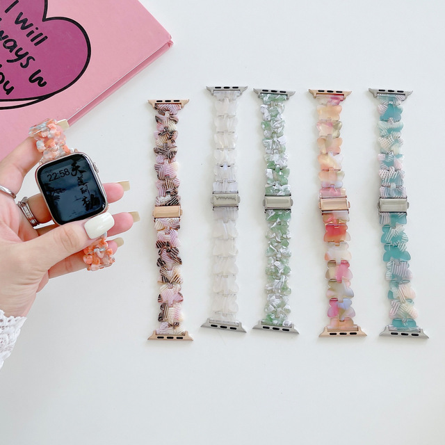 For apple Watch Bands Women Bracelet Luxury butterfly Resin Strap for Iwatch 41mm 45mm 49mm