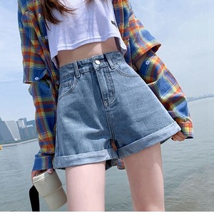 Shorts in denim da donna estivi a vita alta, in cotone blu, a gamba larga, mini <span class=keywords><strong>pantaloncini</strong></span> da ragazza/studentessa, stile coreano, alla moda - Product Image 1