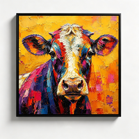 Peinture à l'huile abstraite de vache, peinte à la main sur toile, grande œuvre d'art encadrée