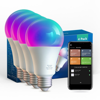 Paquete de 4 Bombillas LED Inteligentes A19 E26 RGB Tuya WiFi, Control por Voz con Alexa y Google, Control Remoto, Decoración para el Hogar, Luz Regulable