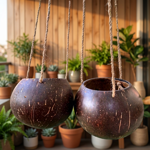 Pot de fleurs en coquille de noix de coco/Pot suspendu en coquille de noix de coco/Pot de fleurs suspendu écologique et durable pour utilisation au sol Eco2go Vietnam - Product Image 1