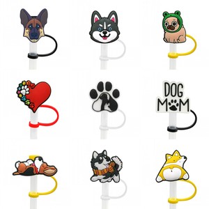 8 mm 2025 animales lindos perro 2D PVC paja Toppers adorables cachorro diseños a prueba de polvo reutilizables accesorios para bebidas para fiesta - Product Image 1