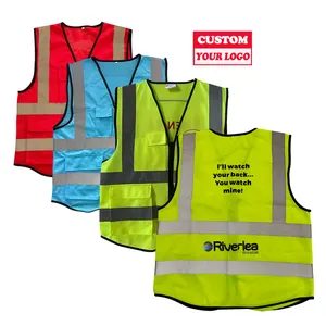 Factory Custom Logo Zipper Work High Visibility Reflective Strips Construction Traffic Vest Hi Viz Safety Vest with Pockets