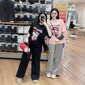 Costume décontracté pour femme imprimé d'été à manches courtes taille haute pantalon large deux pièces - Product Image 2