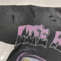T-shirt Homme Col Rond Rose à Manches Courtes, Imprimé Navette Spatiale de Marque Designer, Strass, Style Hip Hop Ample, 100% Coton Respirant et Écologique