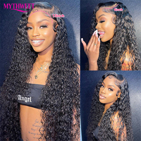 Wig Rambut Asli Manusia Model Water Wave 13x6 Lace Front untuk Wanita Kulit Hitam, Rambut Virgin Brasil dengan Kutikula Tertata Rapi, Wig Lace Pre Plucked
