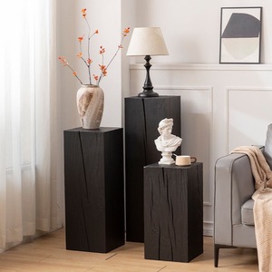 Taburete de madera maciza natural moderno, mesa de centro carbonizada, mesita de noche para sala de estar, mesa auxiliar negra, taburetes otomanos ornamentales para - Product Image 5