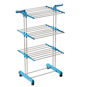 Rak pengeringan pakaian bergerak tabung logam kokoh rak pengering anti-karat lipat untuk pakaian bayi 24 tiang pengering dan 14 kait - Product Image 2