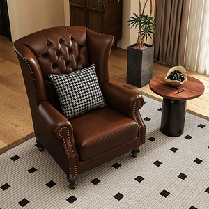 Sillón Moderno de Madera Maciza con Tapicería de Cuero Marrón y Función Reclinable para Muebles de Hogar, Apartamentos, Hoteles y Salas de Estar - Product Image 4