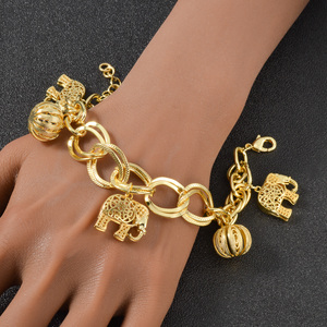 Trendy charm wholesale women fashion thick link <b>copper</b> carved elephant spherical openwork ornament fine 18k gold plated <b>bracelet</b> - Product Image 1