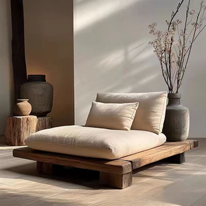 <span class=keywords><strong>Silla</strong></span> de meditación estética Wabi-Sabi de madera maciza, muebles de respaldo para sentarse con patas cruzadas de estilo antiguo para sala de estar - Product Image 2