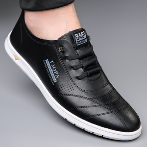 Mocasines de cuero blanco I3OPA para hombre, zapatos para conducir con cordones transpirables y punta redonda, suela de goma con forro de malla informal de verano - Product Image 3