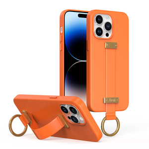 Custodia in pelle di lusso custodia per <span class=keywords><strong>cellulare</strong></span> <span class=keywords><strong>con</strong></span> cinturino da polso <span class=keywords><strong>con</strong></span> supporto in microfibra custodia per <span class=keywords><strong>anello</strong></span> in metallo per iPhone 14 pro max - Product Image 2