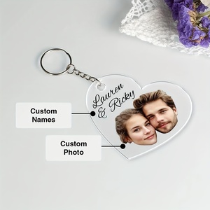 <span class=keywords><strong>Llavero</strong></span> <span class=keywords><strong>Personalizado</strong></span> con Forma de Corazón con Imágenes y Texto Personalizados, Fotos de Mascotas Familiares en Acrílico con Impresión UV - Product Image 3