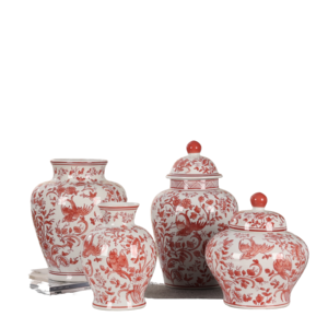 Jarrón de Cerámica con Tapa, Estilo Chino Tradicional, Decorativo, de Porcelana, con Diseño Floral de Rosas Rojas - Product Image 1