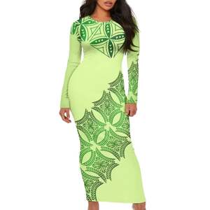 Hot Sale <b>Custom</b> Hawaiian Print Polynesian Maxi Dress Long Sleeve Casual Vintage Natural Waist Washable High Quality Office Dress - Product Image 3