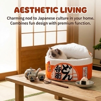 Lit pour chat en forme de bol de ramen japonais, mignon et moelleux, en peluche douce, nid douillet et chaud pour animaux de compagnie, fournitures pour animaux
