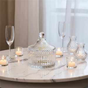 Portacandele in Vetro di Lusso Cristallino 75ml 250ml 500ml con Fondo Rotondo e Coperchi in Vetro Trasparente, Lanterne per Candele di Lusso - Product Image 3