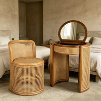 Ensemble de coiffeuse haut de gamme moderne en rotin et osier, personnalisé, avec miroir et rangement, pour bureau à domicile, chambre d'enfant, salon et institut de beauté