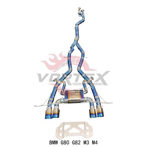 Échappement arrière Vortex Blue Titanium à longueur égale pour BMW G80 G82 M3 M4 S58 avec système Valvetronic et embouts quadruples bleus brûlés - Product Image 1