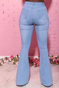 Femmes bleu clair lavé Vintage petit ami jean taille haute Baggy Flare rétro Denim pantalon haute visibilité solide coupe ample - Product Image 3