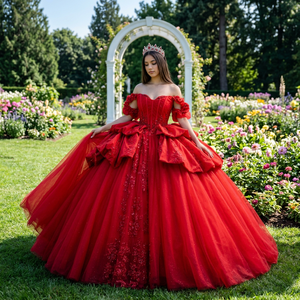 Vestido de Quinceañera Rojo Lsmu174, Vestidos de 15 Años, Moda Quinceañera, Vestido de XV Años, Talla Jancember - Product Image 1