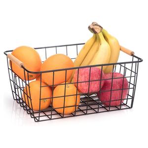 Cestino Portaoggetti in Ferro con Manico in Legno Design Multifunzionale Ecologico per Cucina e Bagno Conservazione Alimenti - Product Image 1