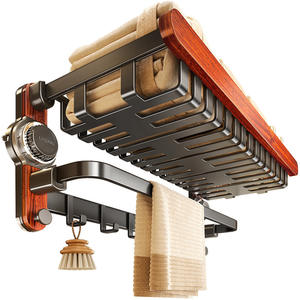 Porte-serviettes Blue Vine Rosewood à 4 barres, étagère de rangement à fixation par ventouse, support mural pour salle de bain en bois de séquoia et aluminium spatial - Product Image 3