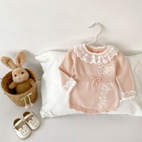 Romper de Punto para Bebé con Cuello de Encaje de Lujo, Bordado de Flores, Elegante Mono para Bebé, Ropa Infantil Personalizada