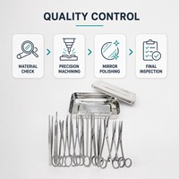 Ensemble d'instruments chirurgicaux en acier inoxydable, 10 pièces, avec plateau de rangement, pinces, ciseaux, manche de scalpel, porte-aiguille, pinces hémostatiques