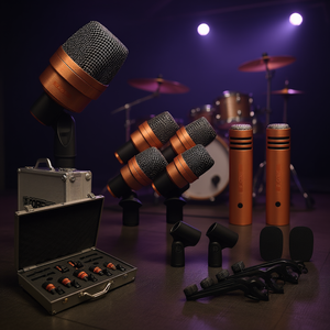 Kit de micros de batterie professionnel 5 Core 7 pièces, micros dynamiques filaires XLR pour studio, scène et utilisation en direct, Copperex Tom Snare Kick - Product Image 2