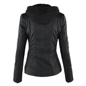 <span class=keywords><strong>Veste</strong></span> de motard en <span class=keywords><strong>simili</strong></span> <span class=keywords><strong>cuir</strong></span> à capuche amovible pour femmes - Product Image 2