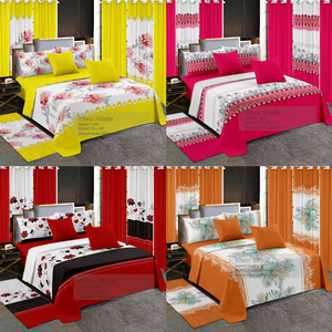 2025 Großhandel Bettlaken 13 Stück Bettwäsche-Set mit passenden Vorhängen Blumen bedruckte Bettlaken-<span class=keywords><strong>Sets</strong></span> 13 Stück King Size auf Lager - Product Image 2