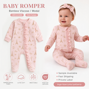 Pigiama in Bambù Personalizzato, Tutina con Volant <span class=keywords><strong>per</strong></span> Bambine, Abbigliamento Premium Naturale <span class=keywords><strong>per</strong></span> <span class=keywords><strong>Neonati</strong></span> - Product Image 1