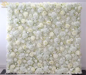 YOPIN-101 3D Cloth Back Artificial Silk Roll Up Flower Wall Rose Wedding Backdrop