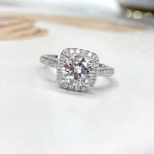 1,0ct 6x6mm bantalan Moissanite berlian dalam 10K cincin Halo pernikahan emas putih