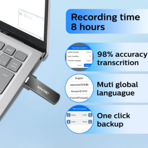 Enregistreur vocal intelligent portable mini IC AI, clé USB 64 Go, <span class=keywords><strong>dictaphone</strong></span> audio intelligent, précision de 98 %, 8 heures d'enregistrement, multilingue - Product Image 3