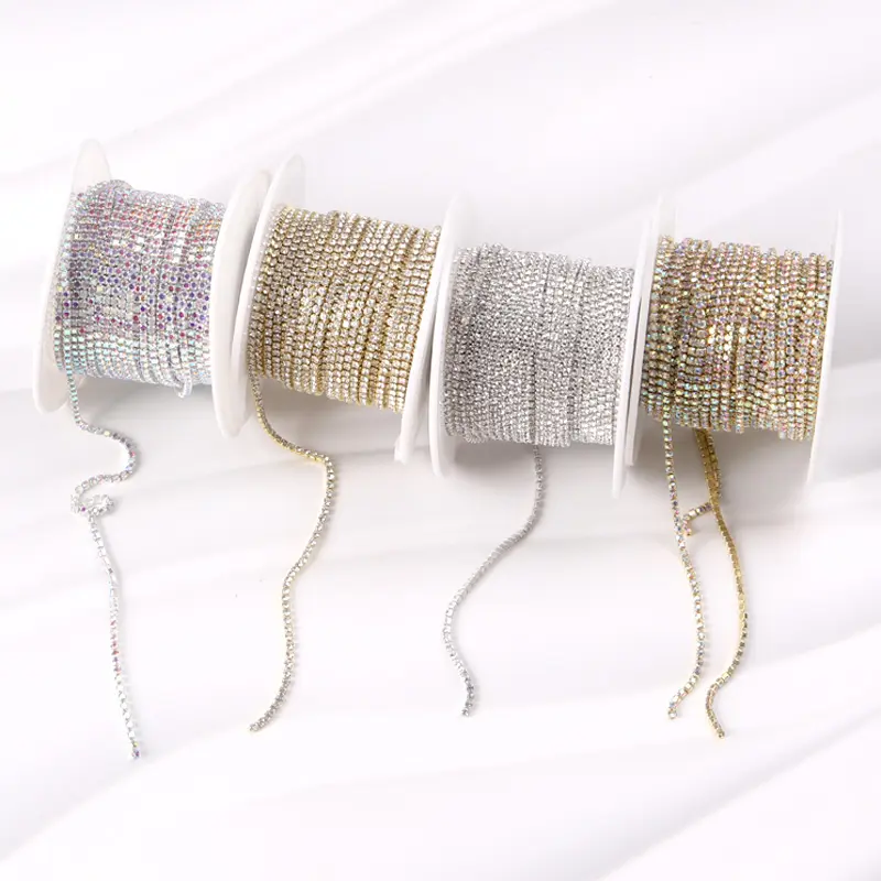 TSZS 1.5/2mm Luxury Crystal Rhinestone Nail Claw Chain Wholesale Fashion Jewelry Pearl Drill Rhinestone Cup Chain Accessories