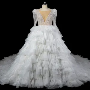 Jancember LSDZ96 Princess Long Tail Ruffle Cake Wedding Plus Size Women's Dresses