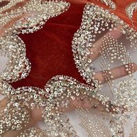 Nouveau tissu en velours brodé de sequins et de perles lourdes en polyester, dentelle textile pour robes de mariée africaines et robes de soirée, largeur 130 cm