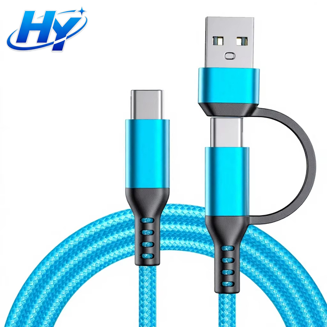 2-in-1 USB-A to Type-C Nylon Braided Mobile Phone Charging Cables Mobile Accessories Wholesale for iPhone Android Samsung