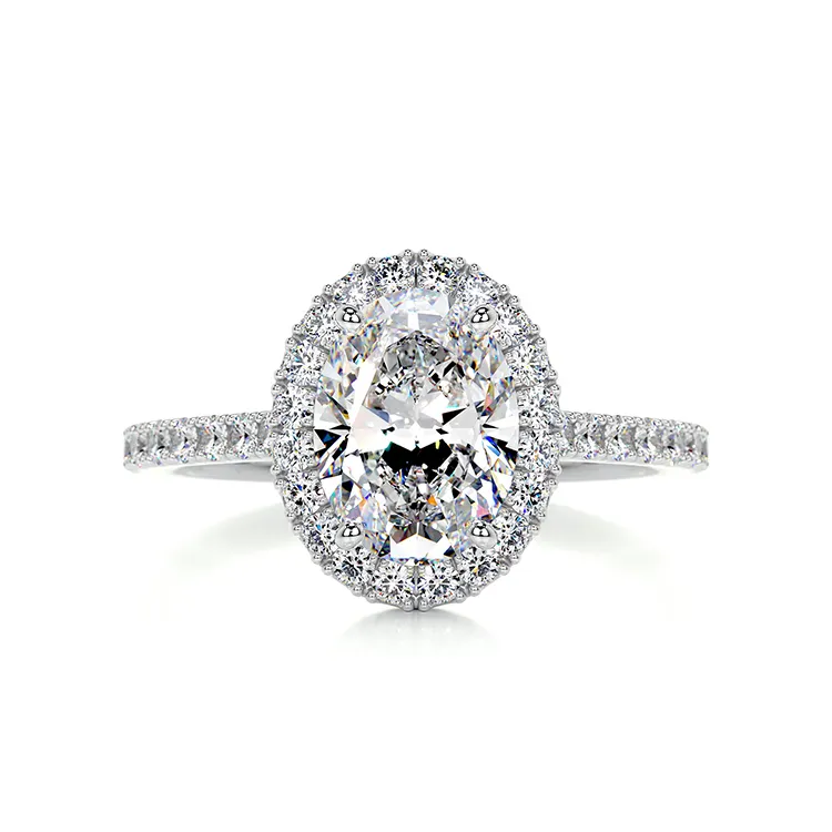SGARIT Jewelry 14K White Gold 2.15CT Oval Cut Halo Moissante Diamond Engagement Ring D Color Moissanite VVS Ring