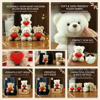 Porte-clés en peluche mini ours en peluche mignon Kawaii tenant un cœur, vente en gros, mini jouet en peluche, breloque de sac, accessoires de pendentif pour sac à main