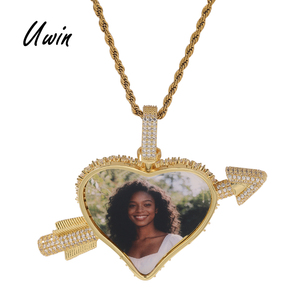 Collier <span class=keywords><strong>personnalisé</strong></span> plaqué or avec pendentif cœur flèche de Cupidon, cadeau pour anniversaire, chaîne <span class=keywords><strong>photo</strong></span> DIY - Product Image 1