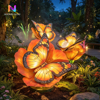 NUOWEI GLOW Lampu Taman Tema Kebun Berbentuk Kupu-kupu dan Bunga, Terbuat dari Besi, Tahan Air, Buatan Tangan, 3D, Tahan Lama, Lampu Malam, Dekorasi Kebun Binatang